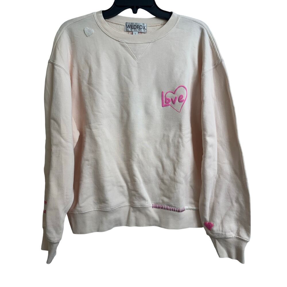 Wildfox Love Valentine's Pink Crewneck Embellished Sweatshirt Large NEW